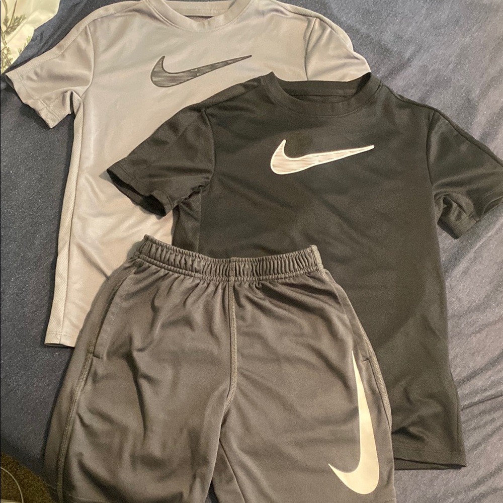 Nike Black and Gray T-Shirt Set with Shorts